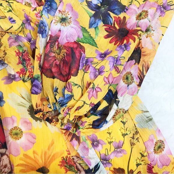 BETSEY & ADAM Yellow Floral Faux Wrap Mini Dress Long Sleeve Cocktail Size 4 New - Picture 9 of 14